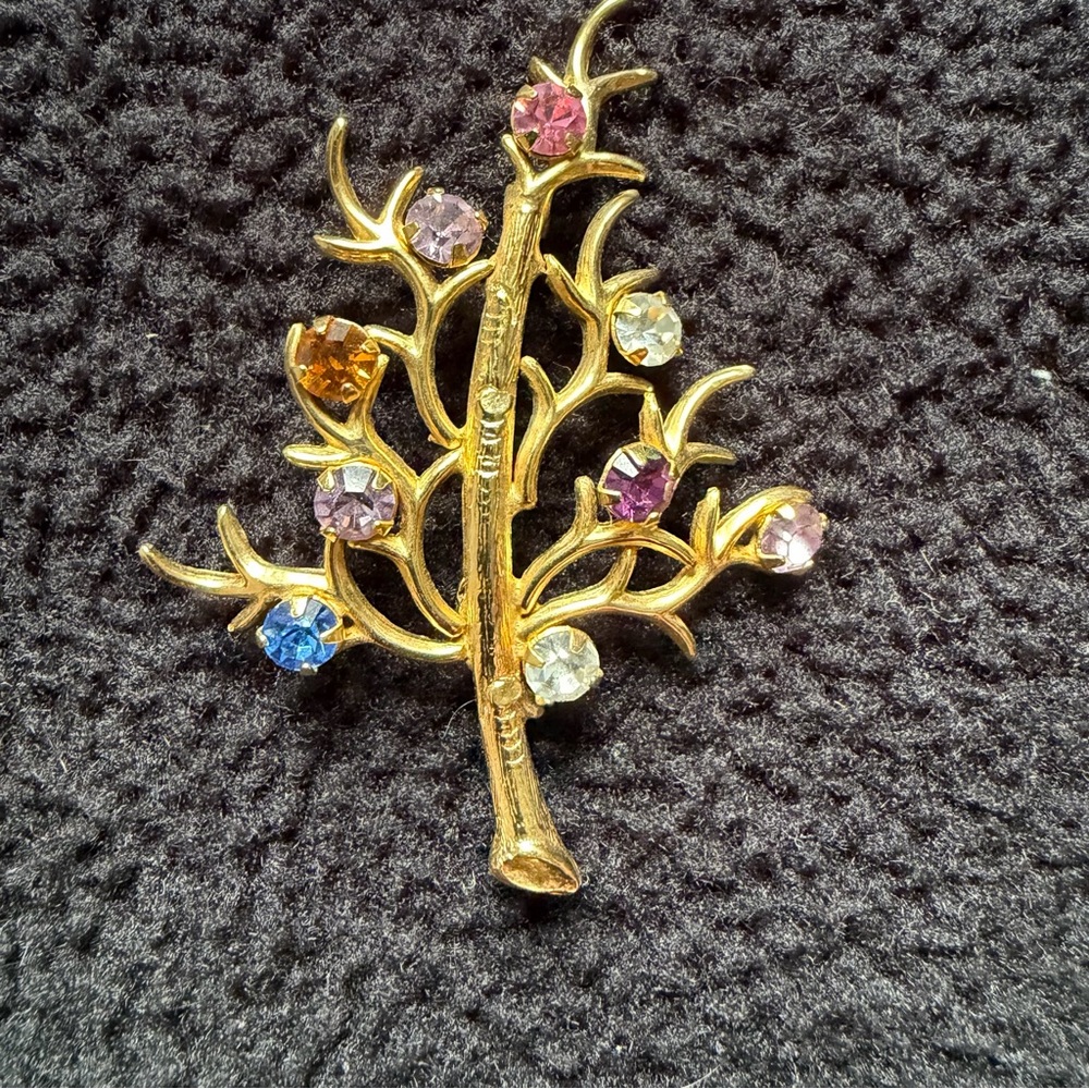 Vintage Rinestone 12K Gold Filled Tree of Life Brooch